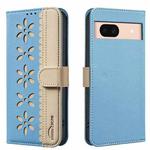 For Google Pixel 8A Splicing Color Hollow Flower Pattern RFID Leather Phone Case(Baby Blue)
