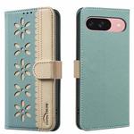 For Google Pixel 9 / 9 Pro Splicing Color Hollow Flower Pattern RFID Leather Phone Case(Green)