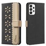 For Samsung Galaxy A53 Splicing Color Hollow Flower Pattern RFID Leather Phone Case(Black)