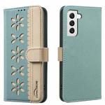 For Samsung Galaxy S22+ 5G Splicing Color Hollow Flower Pattern RFID Leather Phone Case(Green)