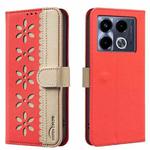 For Infinix Note 40 4G Splicing Color Hollow Flower Pattern RFID Leather Phone Case(Red)