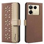 For Infinix Note 40 Pro / 40 Pro+ Splicing Color Hollow Flower Pattern RFID Leather Phone Case(Brown)