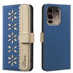 For Infinix Note 50 Pro+ 5G Splicing Color Hollow Flower Pattern RFID Leather Phone Case(Dark Blue)