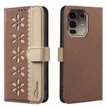 For Infinix Note 50 Pro+ 5G Splicing Color Hollow Flower Pattern RFID Leather Phone Case(Brown)
