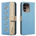 For Infinix Note 50 Pro+ 5G Splicing Color Hollow Flower Pattern RFID Leather Phone Case(Baby Blue)