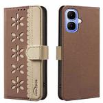 For Infinix Smart 10 4G Splicing Color Hollow Flower Pattern RFID Leather Phone Case(Brown)