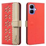 For Infinix Smart 10 4G Splicing Color Hollow Flower Pattern RFID Leather Phone Case(Red)