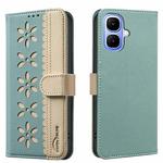 For Infinix Smart 10 4G Splicing Color Hollow Flower Pattern RFID Leather Phone Case(Green)