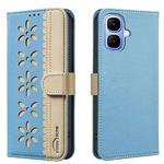 For Infinix Smart 10 4G Splicing Color Hollow Flower Pattern RFID Leather Phone Case(Baby Blue)