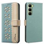 For Infinix Hot 60 Pro 4G Splicing Color Hollow Flower Pattern RFID Leather Phone Case(Green)