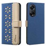 For OPPO A98 5G / F23 / A1 Splicing Color Hollow Flower Pattern RFID Leather Phone Case(Dark Blue)