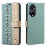 For OPPO A98 5G / F23 / A1 Splicing Color Hollow Flower Pattern RFID Leather Phone Case(Green)