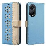 For OPPO A98 5G / F23 / A1 Splicing Color Hollow Flower Pattern RFID Leather Phone Case(Baby Blue)