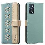 For OPPO A16 / A16S / A54S / A55 5G Splicing Color Hollow Flower Pattern RFID Leather Phone Case(Green)