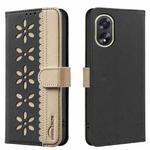 For OPPO A38 / A18 Splicing Color Hollow Flower Pattern RFID Leather Phone Case(Black)
