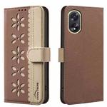 For OPPO A38 / A18 Splicing Color Hollow Flower Pattern RFID Leather Phone Case(Brown)