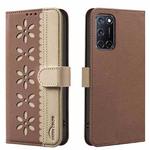 For OPPO A72 / A52 / A92 Splicing Color Hollow Flower Pattern RFID Leather Phone Case(Brown)
