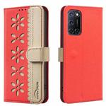 For OPPO A72 / A52 / A92 Splicing Color Hollow Flower Pattern RFID Leather Phone Case(Red)
