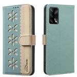 For OPPO A74 4G / F19 4G Splicing Color Hollow Flower Pattern RFID Leather Phone Case(Green)