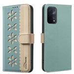 For OPPO A74 5G / A93 5G / A54 5G Splicing Color Hollow Flower Pattern RFID Leather Phone Case(Green)