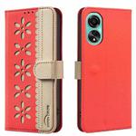 For OPPO A78 4G Splicing Color Hollow Flower Pattern RFID Leather Phone Case(Red)