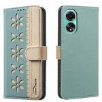 For OPPO A78 4G Splicing Color Hollow Flower Pattern RFID Leather Phone Case(Green)