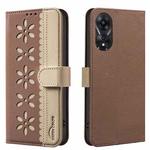 For OPPO A78 5G Splicing Color Hollow Flower Pattern RFID Leather Phone Case(Brown)