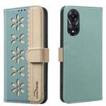 For OPPO A78 5G Splicing Color Hollow Flower Pattern RFID Leather Phone Case(Green)