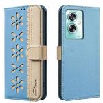 For OPPO A79 5G Splicing Color Hollow Flower Pattern RFID Leather Phone Case(Baby Blue)