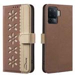 For OPPO A94 4G / Reno5 F / F19 Pro Splicing Color Hollow Flower Pattern RFID Leather Phone Case(Brown)