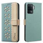 For OPPO A94 4G / Reno5 F / F19 Pro Splicing Color Hollow Flower Pattern RFID Leather Phone Case(Green)