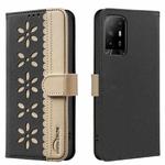 For OPPO A95 5G / F19 Pro+ / Reno5 Z Splicing Color Hollow Flower Pattern RFID Leather Phone Case(Black)