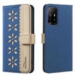 For OPPO A95 5G / F19 Pro+ / Reno5 Z Splicing Color Hollow Flower Pattern RFID Leather Phone Case(Dark Blue)