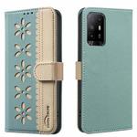 For OPPO A95 5G / F19 Pro+ / Reno5 Z Splicing Color Hollow Flower Pattern RFID Leather Phone Case(Green)