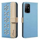 For OPPO A95 5G / F19 Pro+ / Reno5 Z Splicing Color Hollow Flower Pattern RFID Leather Phone Case(Baby Blue)