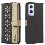 For OPPO A96 5G / Reno7 Z 5G Splicing Color Hollow Flower Pattern RFID Leather Phone Case(Black)