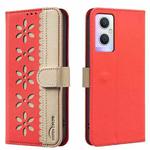 For OPPO A96 5G / Reno7 Z 5G Splicing Color Hollow Flower Pattern RFID Leather Phone Case(Red)