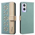 For OPPO A96 5G / Reno7 Z 5G Splicing Color Hollow Flower Pattern RFID Leather Phone Case(Green)