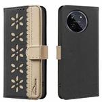For Realme 11 4G Global Splicing Color Hollow Flower Pattern RFID Leather Phone Case(Black)