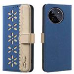 For Realme 11 4G Global Splicing Color Hollow Flower Pattern RFID Leather Phone Case(Dark Blue)