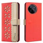 For Realme 11 4G Global Splicing Color Hollow Flower Pattern RFID Leather Phone Case(Red)