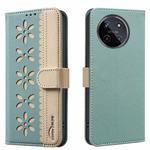 For Realme 11 4G Global Splicing Color Hollow Flower Pattern RFID Leather Phone Case(Green)
