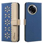 For Realme 11 5G Global / 11X Splicing Color Hollow Flower Pattern RFID Leather Phone Case(Dark Blue)