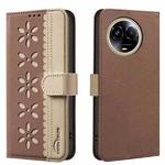 For Realme 11 5G Global / 11X Splicing Color Hollow Flower Pattern RFID Leather Phone Case(Brown)