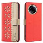For Realme 11 5G Global / 11X Splicing Color Hollow Flower Pattern RFID Leather Phone Case(Red)
