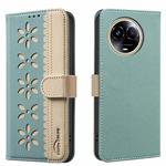 For Realme 11 5G Global / 11X Splicing Color Hollow Flower Pattern RFID Leather Phone Case(Green)