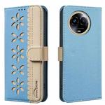 For Realme 11 5G Global / 11X Splicing Color Hollow Flower Pattern RFID Leather Phone Case(Baby Blue)