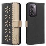 For Realme 12 Pro 5G / 12 Pro+ 5G Splicing Color Hollow Flower Pattern RFID Leather Phone Case(Black)