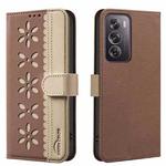 For Realme 12 Pro 5G / 12 Pro+ 5G Splicing Color Hollow Flower Pattern RFID Leather Phone Case(Brown)