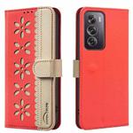 For Realme 12 Pro 5G / 12 Pro+ 5G Splicing Color Hollow Flower Pattern RFID Leather Phone Case(Red)